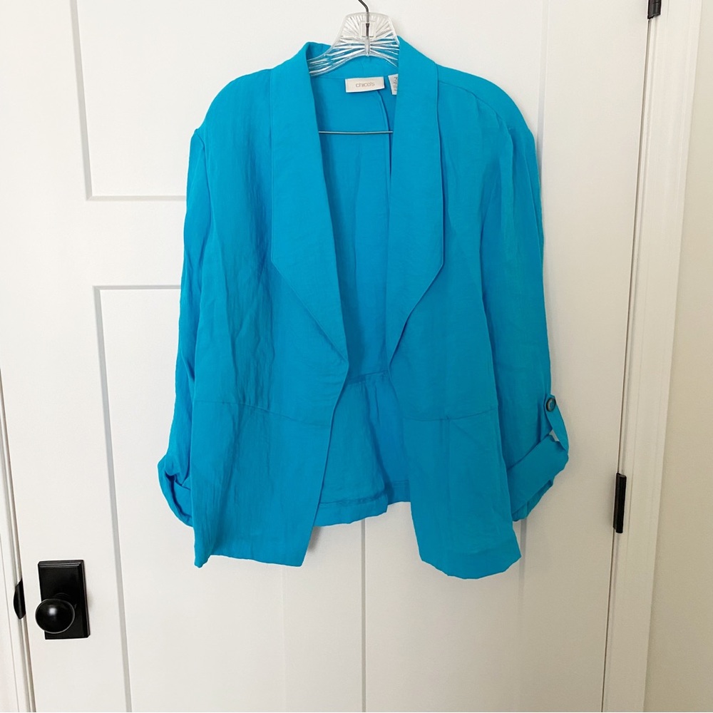 Chicos bright blue waterfall lightweight jacket size large
